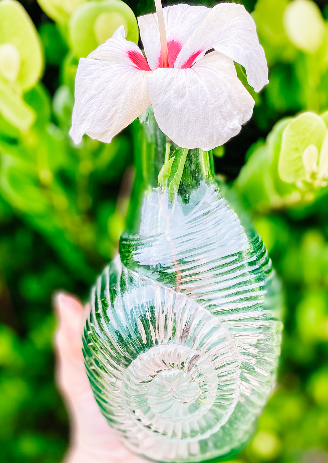 Vintage green glass Shell Vase