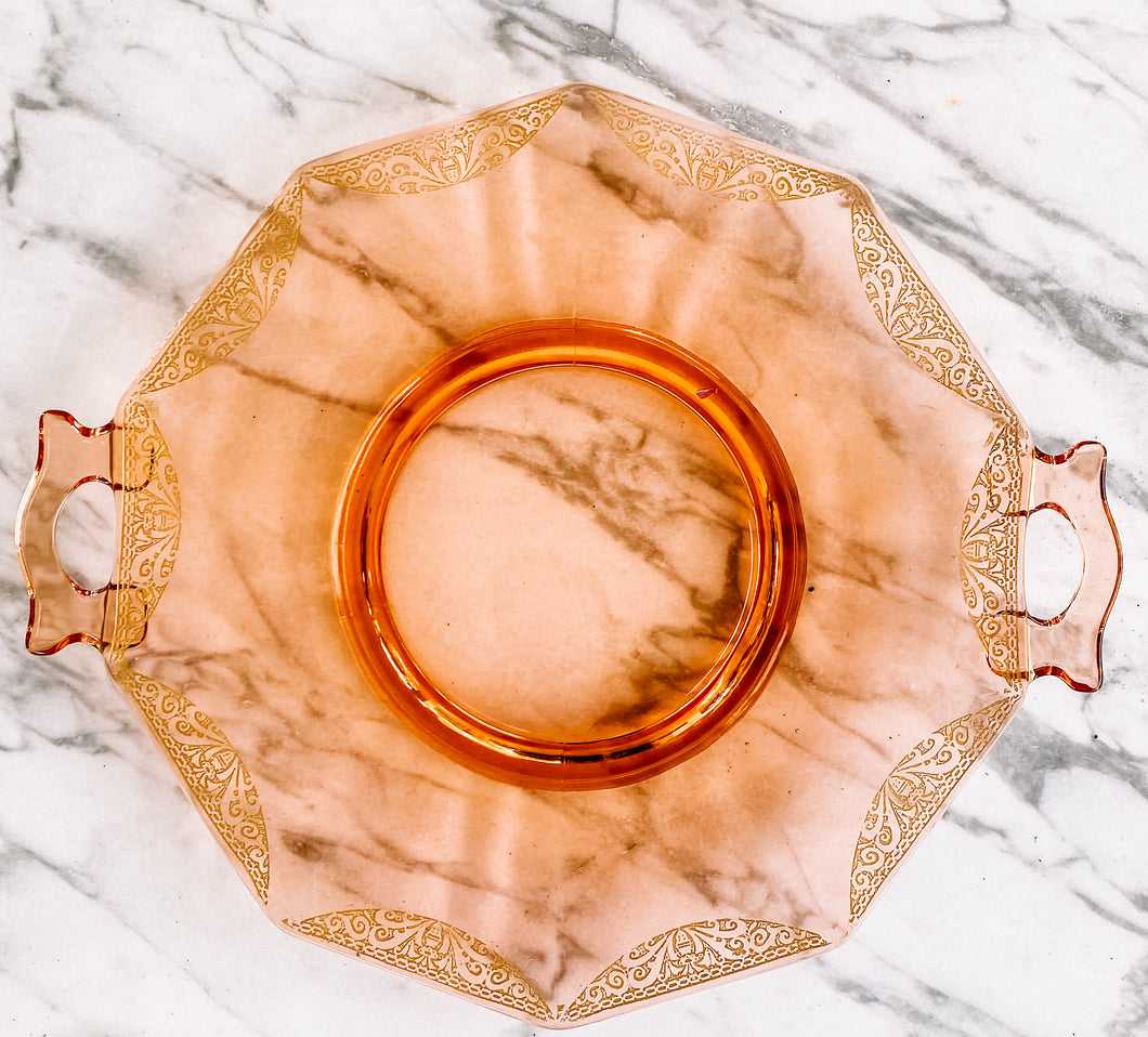 Vintage pink glass serving plate