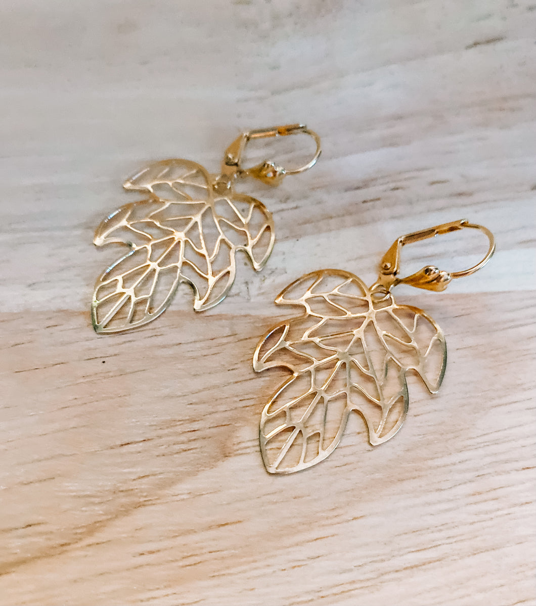 Gold Boho Monstera earrings