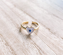 Load image into Gallery viewer, Heart Evil Eye Adjustable Ring
