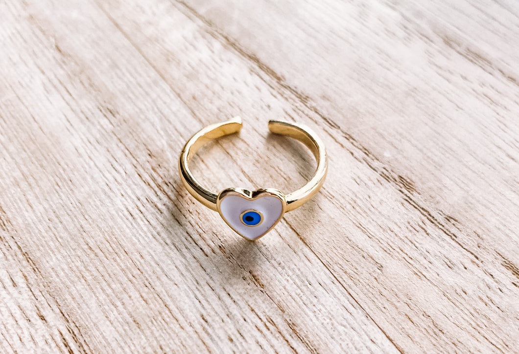 Heart Evil Eye Adjustable Ring